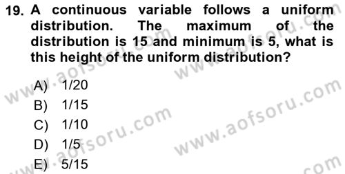 Statistics 1 Dersi 2021 - 2022 Yılı (Final) Dönem Sonu Sınav Soruları 19. Soru
