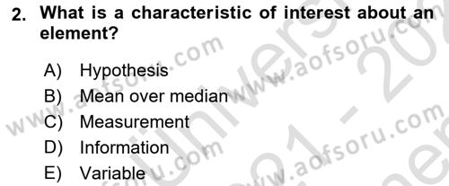 Statistics 1 Dersi 2021 - 2022 Yılı (Final) Dönem Sonu Sınav Soruları 2. Soru