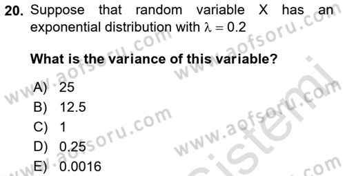 Statistics 1 Dersi 2021 - 2022 Yılı (Final) Dönem Sonu Sınavı 20. Soru