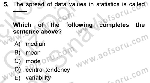 Statistics 1 Dersi 2021 - 2022 Yılı (Final) Dönem Sonu Sınav Soruları 5. Soru