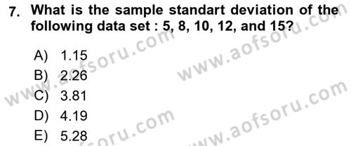 Statistics 1 Dersi 2021 - 2022 Yılı (Final) Dönem Sonu Sınavı 7. Soru