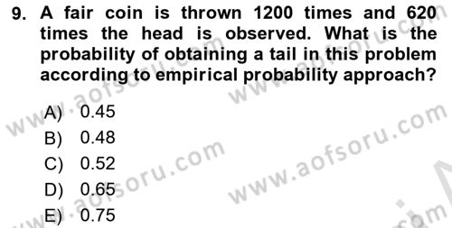 Statistics 1 Dersi 2021 - 2022 Yılı (Final) Dönem Sonu Sınavı 9. Soru