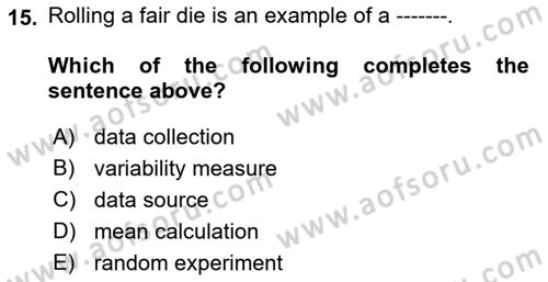 Statistics 1 Dersi 2021 - 2022 Yılı Yaz Okulu Sınav Soruları 15. Soru