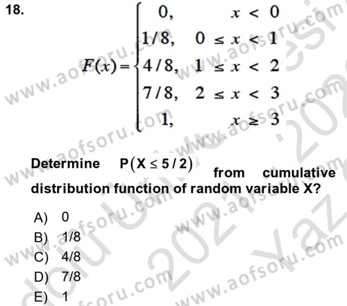Statistics 1 Dersi 2021 - 2022 Yılı Yaz Okulu Sınav Soruları 18. Soru