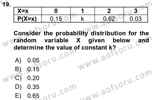 Statistics 1 Dersi 2021 - 2022 Yılı Yaz Okulu Sınav Soruları 19. Soru