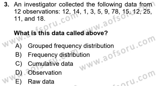 Statistics 1 Dersi 2021 - 2022 Yılı Yaz Okulu Sınav Soruları 3. Soru