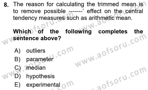 Statistics 1 Dersi 2021 - 2022 Yılı Yaz Okulu Sınav Soruları 8. Soru