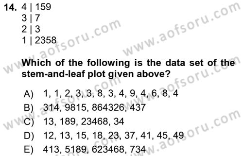 Statistics 1 Dersi Ara Sınavı Deneme Sınav Soruları 14. Soru
