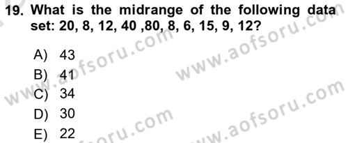 Statistics 1 Dersi Ara Sınavı Deneme Sınav Soruları 19. Soru