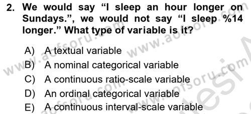 Statistics 1 Dersi Ara Sınavı Deneme Sınav Soruları 2. Soru