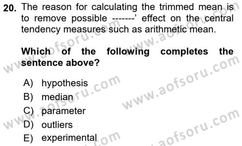 Statistics 1 Dersi Ara Sınavı Deneme Sınav Soruları 20. Soru