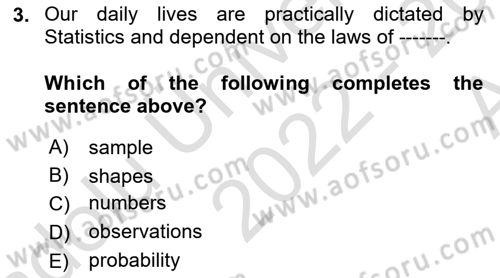 Statistics 1 Dersi Ara Sınavı Deneme Sınav Soruları 3. Soru