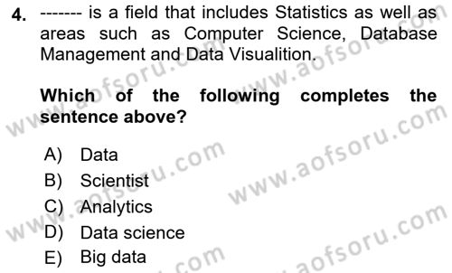 Statistics 1 Dersi Ara Sınavı Deneme Sınav Soruları 4. Soru