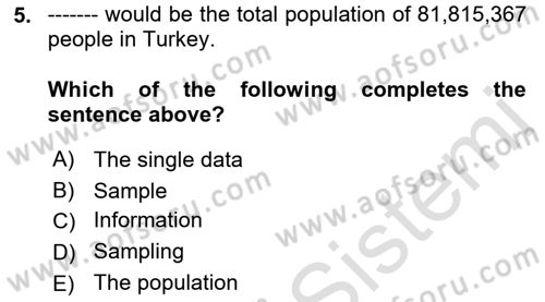 Statistics 1 Dersi Ara Sınavı Deneme Sınav Soruları 5. Soru
