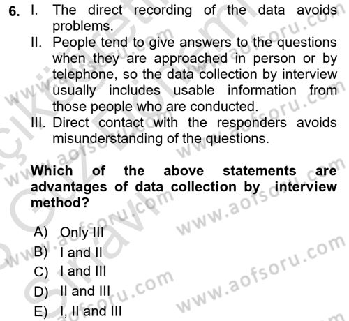 Statistics 1 Dersi Ara Sınavı Deneme Sınav Soruları 6. Soru