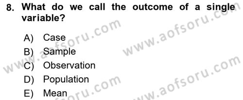 Statistics 1 Dersi Ara Sınavı Deneme Sınav Soruları 8. Soru