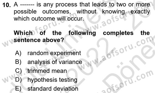 Statistics 1 Dersi 2022 - 2023 Yılı (Final) Dönem Sonu Sınav Soruları 10. Soru