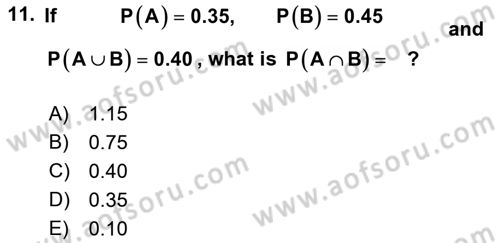 Statistics 1 Dersi 2022 - 2023 Yılı (Final) Dönem Sonu Sınav Soruları 11. Soru