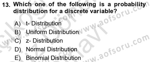 Statistics 1 Dersi 2022 - 2023 Yılı (Final) Dönem Sonu Sınav Soruları 13. Soru