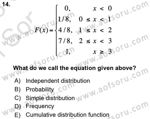 Statistics 1 Dersi 2022 - 2023 Yılı (Final) Dönem Sonu Sınav Soruları 14. Soru