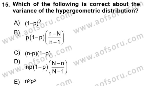 Statistics 1 Dersi 2022 - 2023 Yılı (Final) Dönem Sonu Sınav Soruları 15. Soru