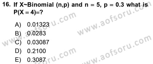 Statistics 1 Dersi 2022 - 2023 Yılı (Final) Dönem Sonu Sınav Soruları 16. Soru