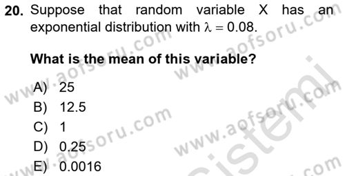 Statistics 1 Dersi 2022 - 2023 Yılı (Final) Dönem Sonu Sınav Soruları 20. Soru