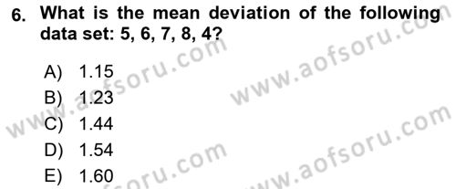 Statistics 1 Dersi 2022 - 2023 Yılı (Final) Dönem Sonu Sınav Soruları 6. Soru