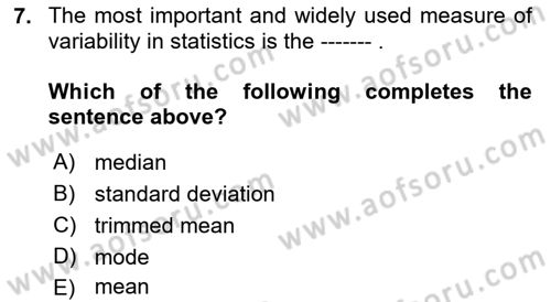 Statistics 1 Dersi 2022 - 2023 Yılı (Final) Dönem Sonu Sınav Soruları 7. Soru