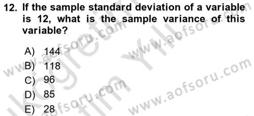 Statistics 1 Dersi 2022 - 2023 Yılı Yaz Okulu Sınav Soruları 12. Soru