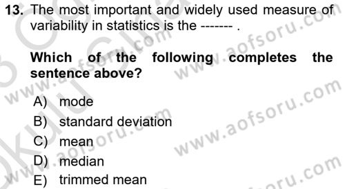 Statistics 1 Dersi 2022 - 2023 Yılı Yaz Okulu Sınav Soruları 13. Soru