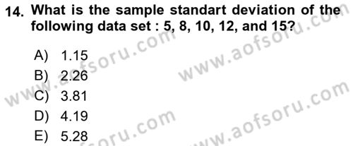 Statistics 1 Dersi 2022 - 2023 Yılı Yaz Okulu Sınav Soruları 14. Soru