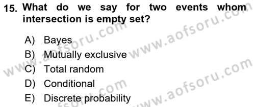 Statistics 1 Dersi 2022 - 2023 Yılı Yaz Okulu Sınav Soruları 15. Soru