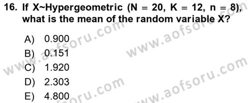 Statistics 1 Dersi 2022 - 2023 Yılı Yaz Okulu Sınav Soruları 16. Soru