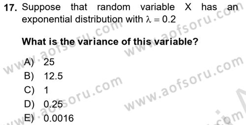 Statistics 1 Dersi 2022 - 2023 Yılı Yaz Okulu Sınav Soruları 17. Soru