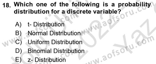 Statistics 1 Dersi 2022 - 2023 Yılı Yaz Okulu Sınav Soruları 18. Soru