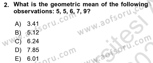 Statistics 1 Dersi 2022 - 2023 Yılı Yaz Okulu Sınav Soruları 2. Soru
