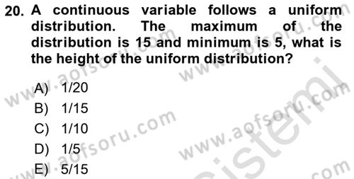 Statistics 1 Dersi 2022 - 2023 Yılı Yaz Okulu Sınav Soruları 20. Soru