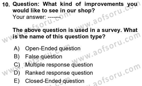 Statistics 1 Dersi Ara Sınavı Deneme Sınav Soruları 10. Soru