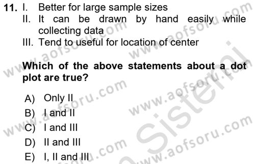 Statistics 1 Dersi Ara Sınavı Deneme Sınav Soruları 11. Soru