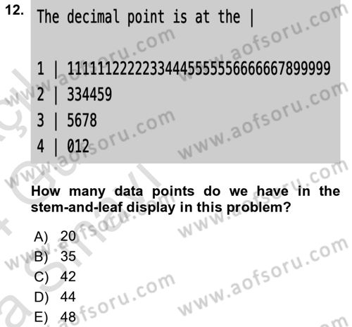 Statistics 1 Dersi Ara Sınavı Deneme Sınav Soruları 12. Soru