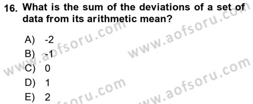 Statistics 1 Dersi Ara Sınavı Deneme Sınav Soruları 16. Soru