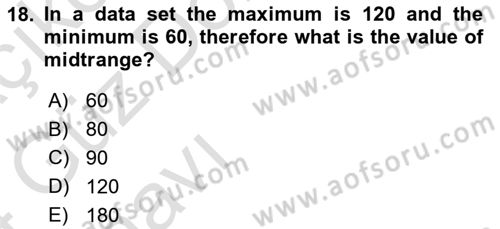 Statistics 1 Dersi Ara Sınavı Deneme Sınav Soruları 18. Soru