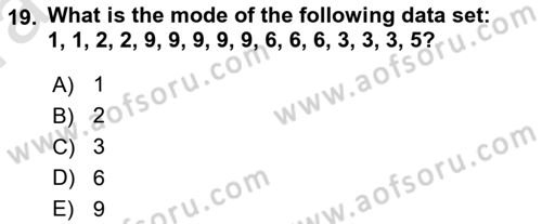 Statistics 1 Dersi Ara Sınavı Deneme Sınav Soruları 19. Soru