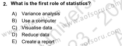Statistics 1 Dersi Ara Sınavı Deneme Sınav Soruları 2. Soru