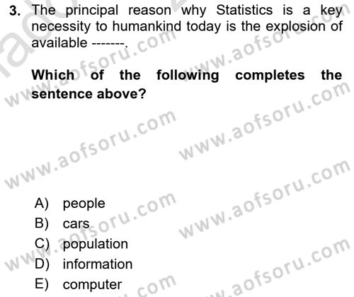 Statistics 1 Dersi Ara Sınavı Deneme Sınav Soruları 3. Soru