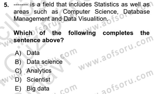 Statistics 1 Dersi Ara Sınavı Deneme Sınav Soruları 5. Soru