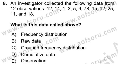 Statistics 1 Dersi Ara Sınavı Deneme Sınav Soruları 8. Soru