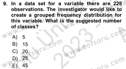 Statistics 1 Dersi Ara Sınavı Deneme Sınav Soruları 9. Soru