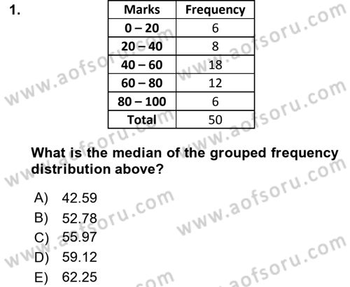 Statistics 1 Dersi 2023 - 2024 Yılı (Final) Dönem Sonu Sınav Soruları 1. Soru